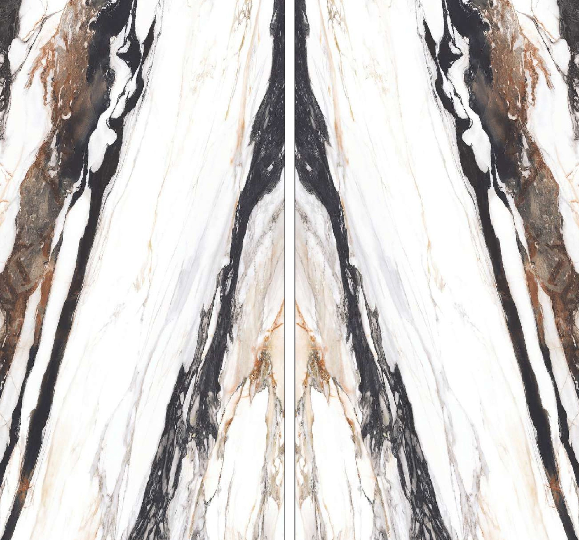 Calacatta Pearl porcelain slab shown as a book-match pair, 120x240cm