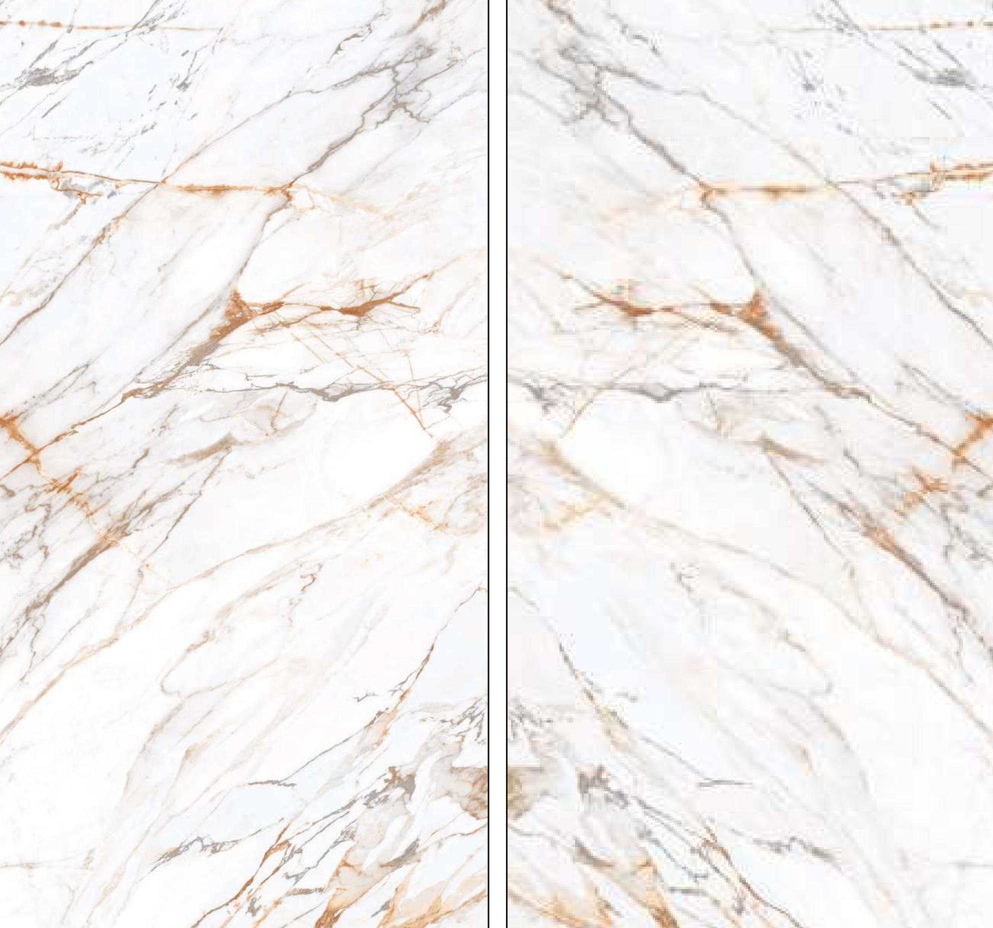 Imperial Oro porcelain slab shown as a book-match pair, 120x240cm