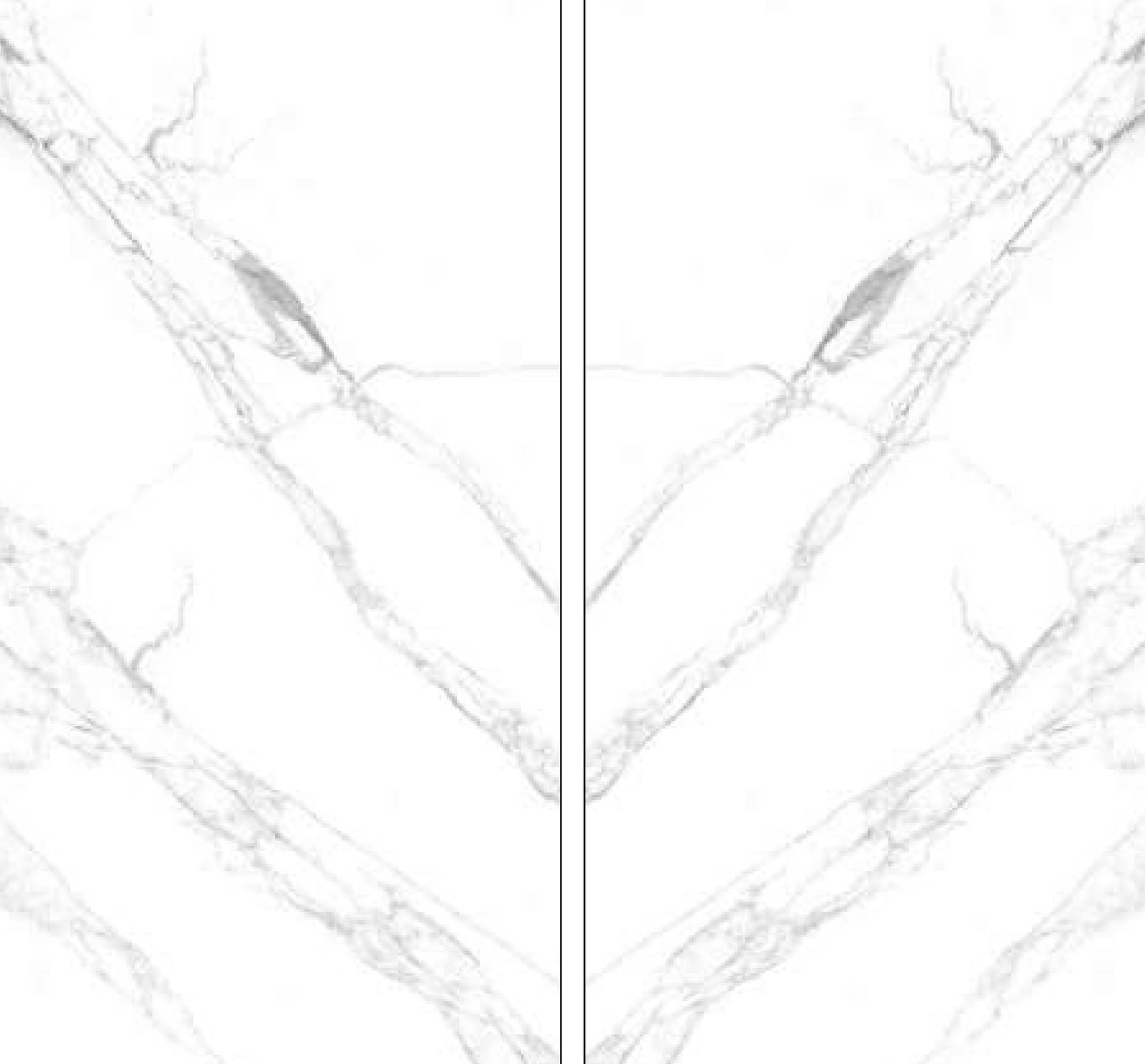 Toscana Bianco porcelain slab shown as a book-match pair, 120x240cm