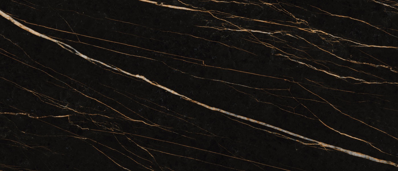 Nero Oro porcelain slab surface, a black ground with gold veining