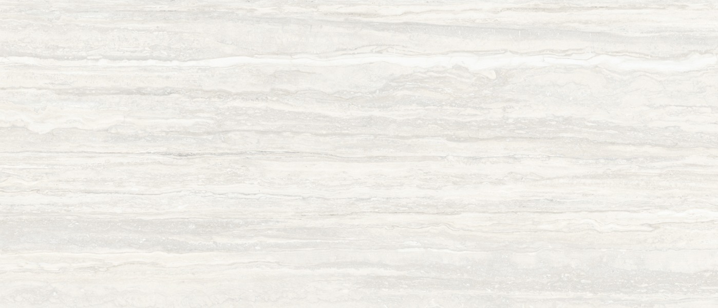 Travertine Argento porcelain slab surface, a light grey-beige ground with fine linear grain