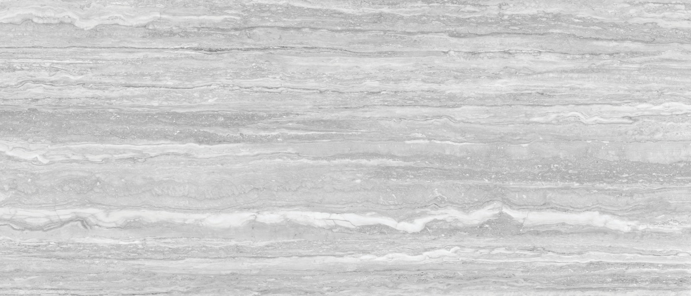 Travertine Grafite porcelain slab surface, a mid-grey ground with vertical linear striation